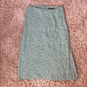 Brandy Melville Light Green Floral Midi Skirt